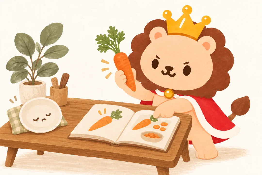 料理本を水はねから守ろうと大きな透明の料理用ガードの外に置いたランキンが、距離が遠すぎて目を細める。火や刃物はない