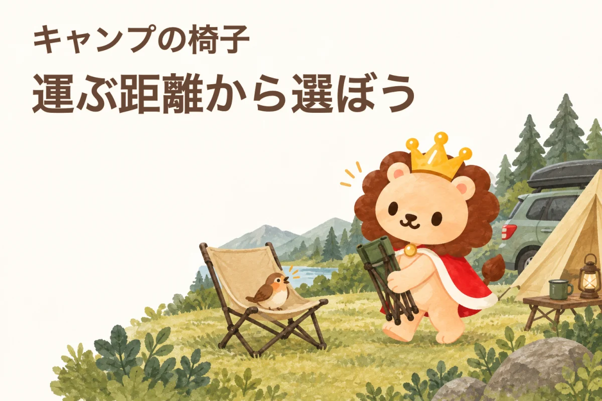 折りたたみチェアを運ぶランキンと、先に座った小鳥