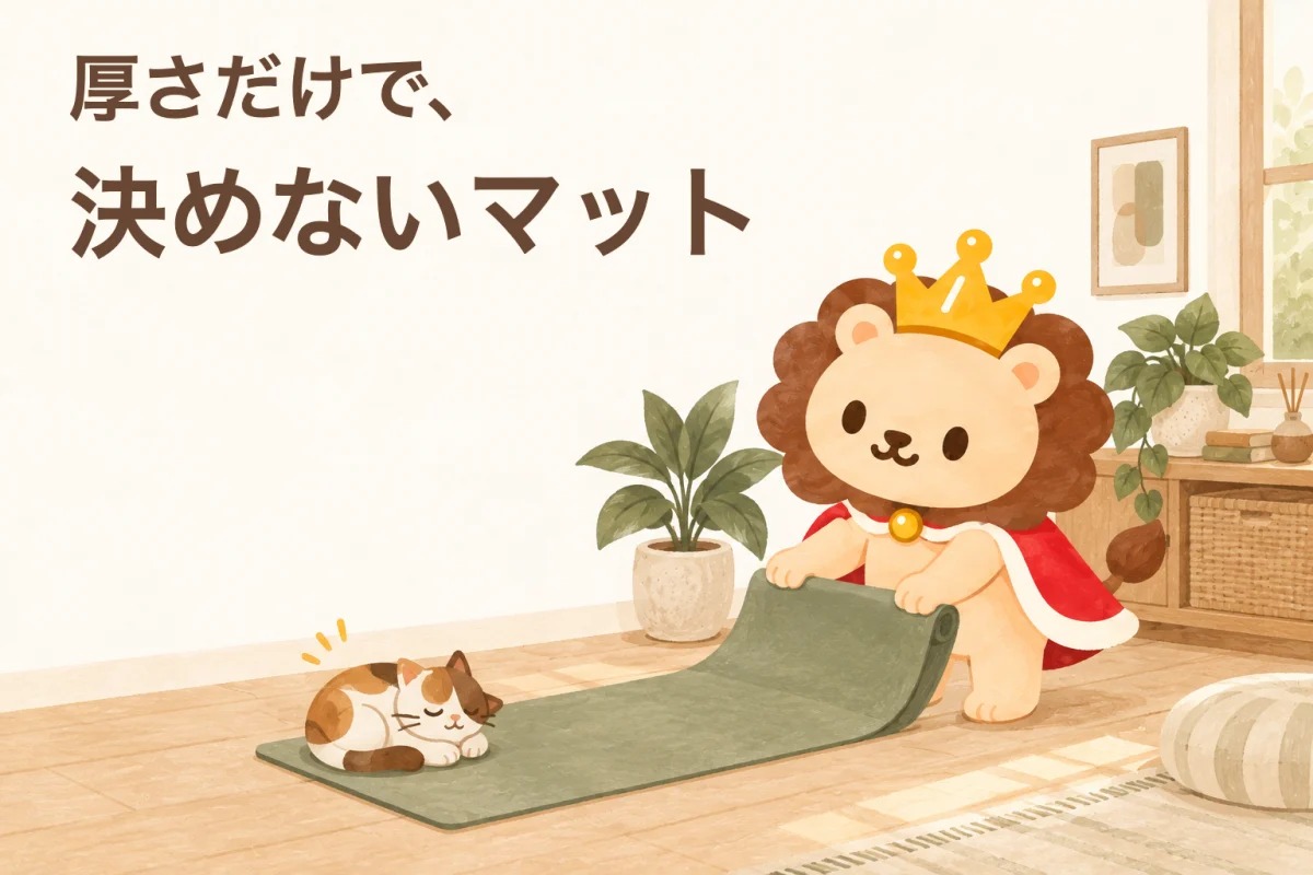 マットを広げるランキンと、先に場所を取った猫